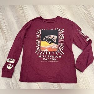 STARWARS x GAP. L/S Tee Shirt. Youth Size XL. Burgundy. GUC. Millennium Falcon